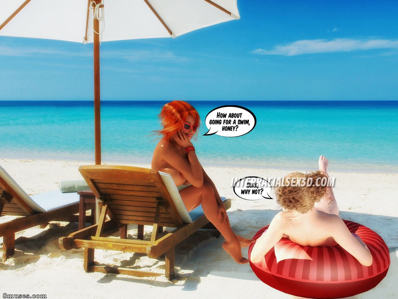 InterracialSex3D.com Comics - Gulosa de esperma da praia - Página 1