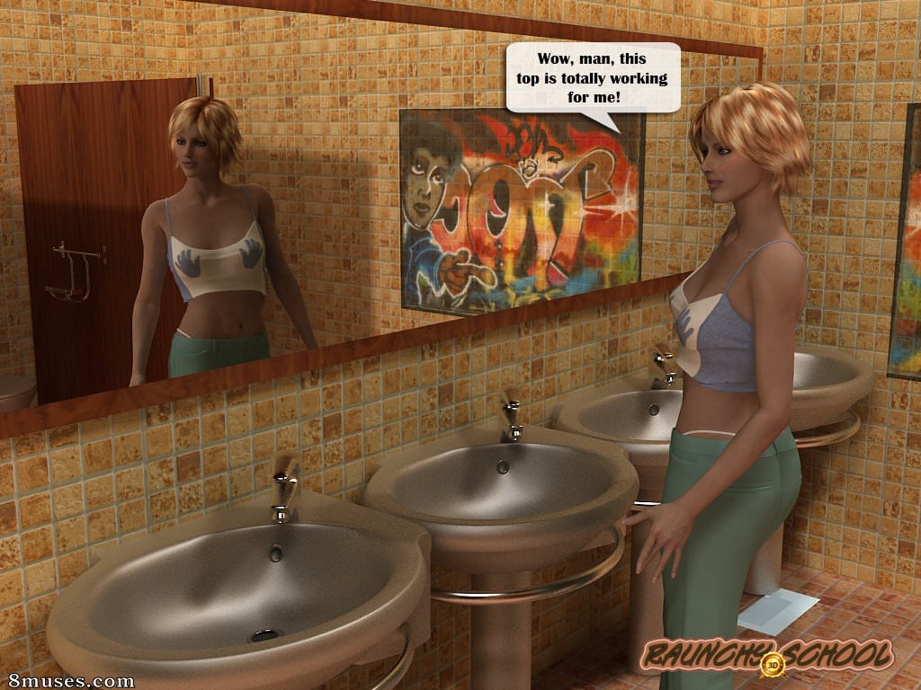 Page 1 | RaunchySchool3D-Comics/Girls-caught-using-a-giant-sex-toy-in-the-bathroom  | 8muses - Sex Comics