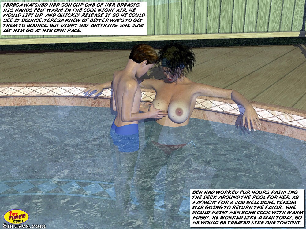 1st Timer Comix - Fiesta en la piscina de mamá y su hijo - Página 8