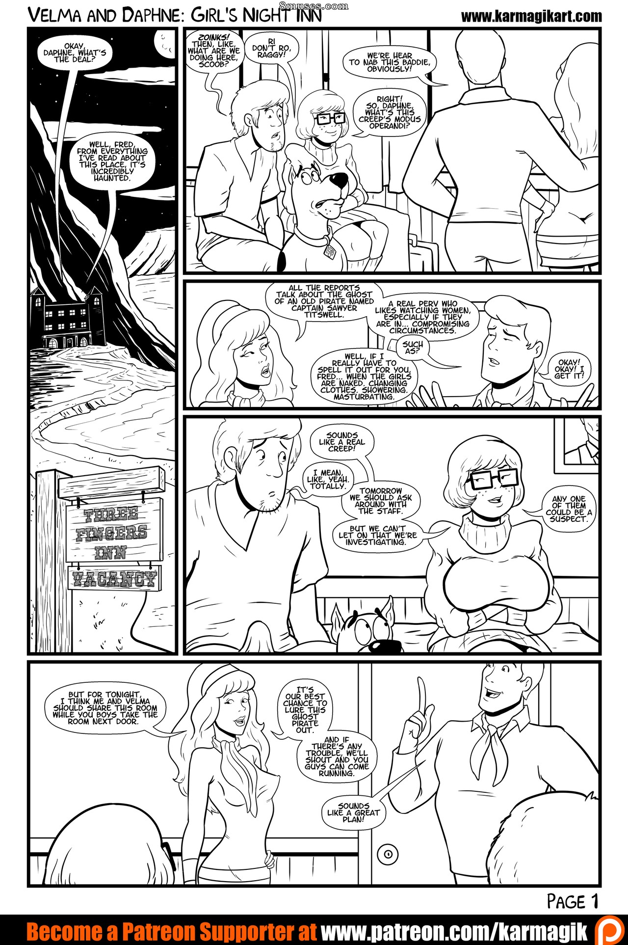 Velma and Daphne in Girls' Night Inn - Black and White - Page 2
