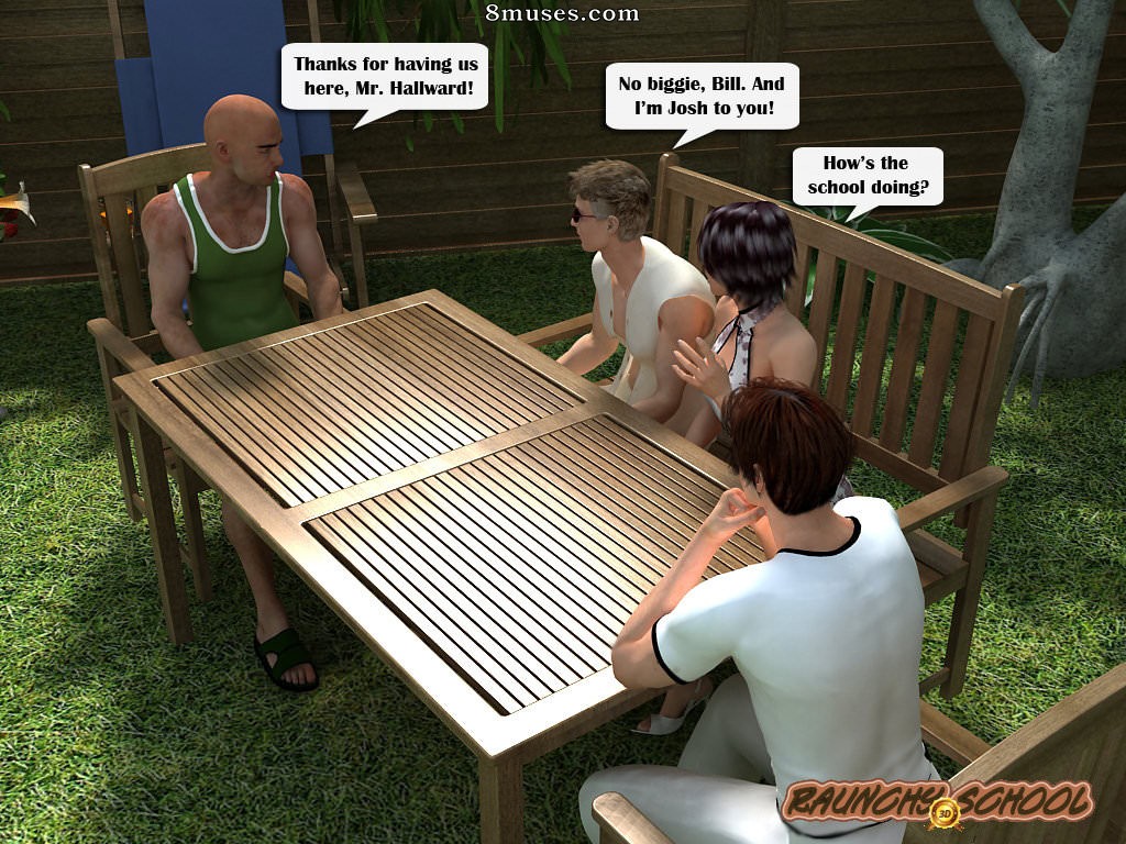 RaunchySchool3D Comics - Threesome With a Sexy Milf in Backyard - Page 1