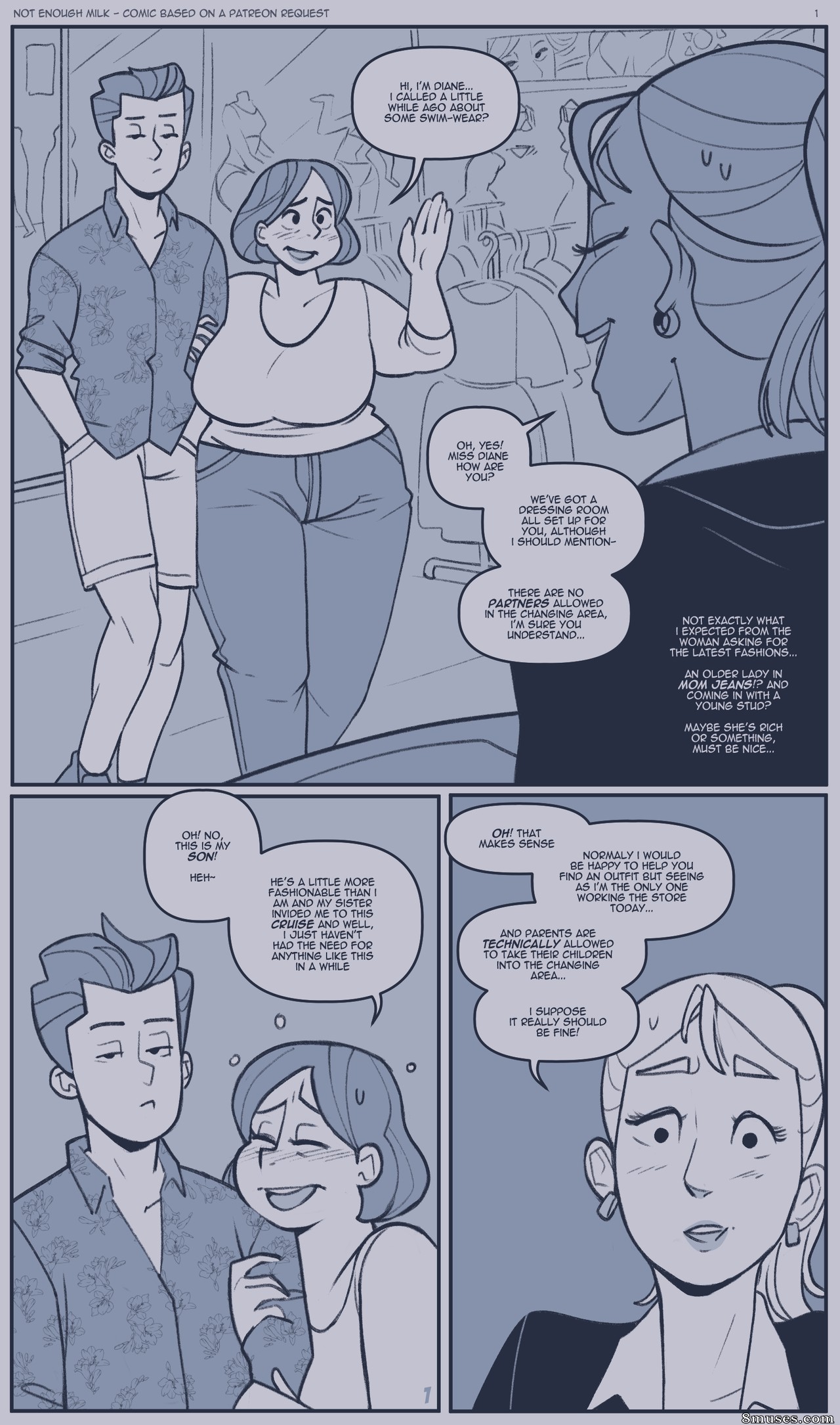 NotEnoughMilk Comics - Compras de maiôs - Página 1