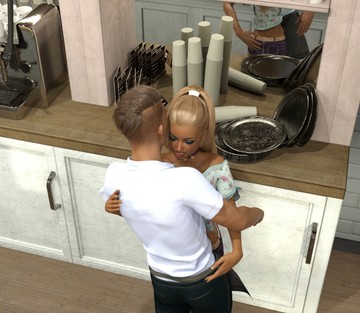 Mia and her waiter Tom - After first day of opening her new coffeeshop - Page 2